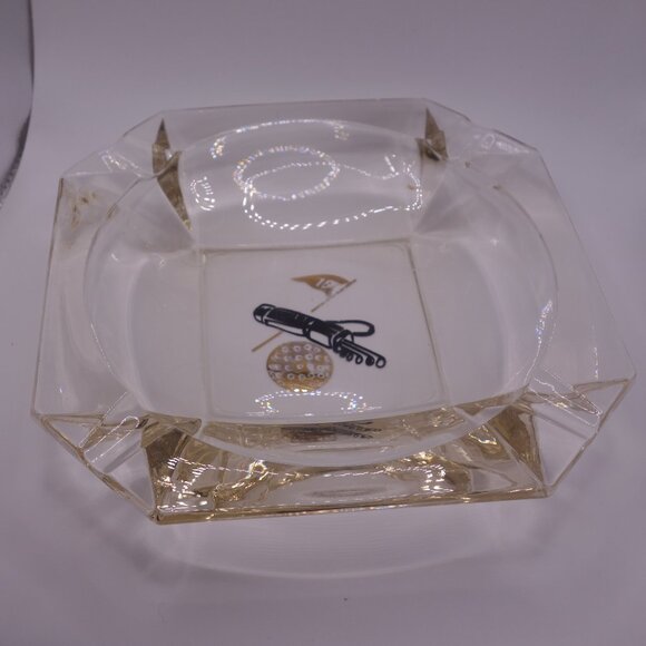 19th Hole Golf Bag Golf Ball Square Glass Cigar Ash Tray - Picture 1 of 11